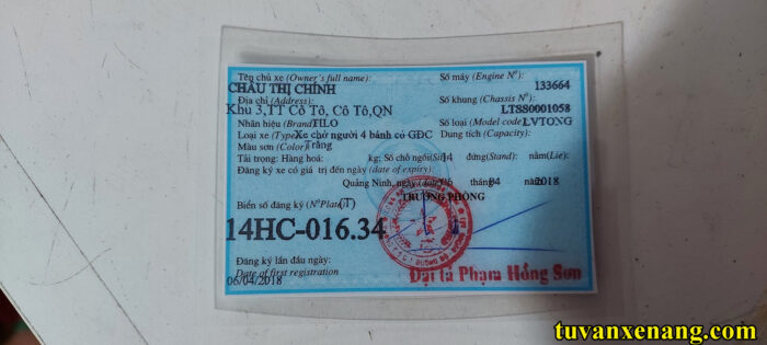 Giấy đăng ký xe của xe điện chở khách du lịch